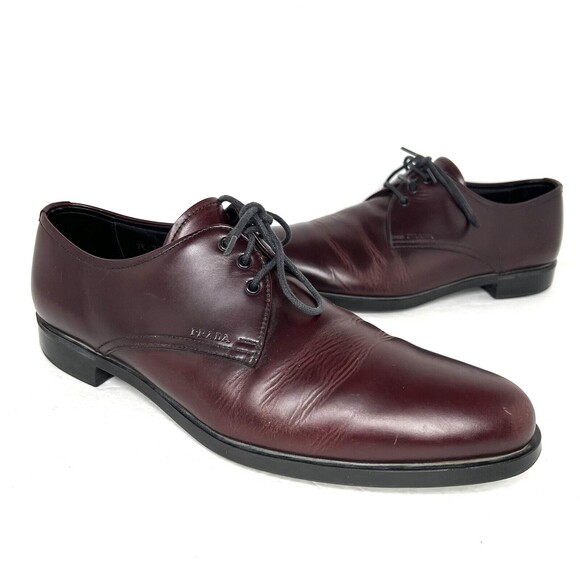 Prada Mens Burgandy Leather Derby Shoes Size 7 - Picture 1 of 9